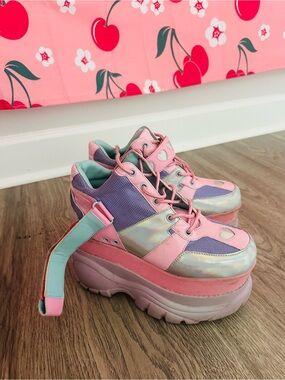 Dolls Kill Pastel Pink Purple Iridescent Platform Sneakers